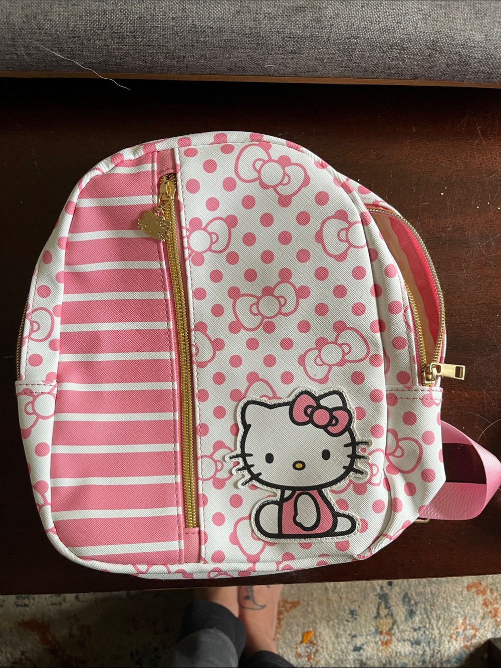Hello Kitty Pink and White Kids Mini Backpack with Gold Accents